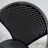 Set of 2 black perforated metal chairs with chrome frame, 1980s industrial-modern design