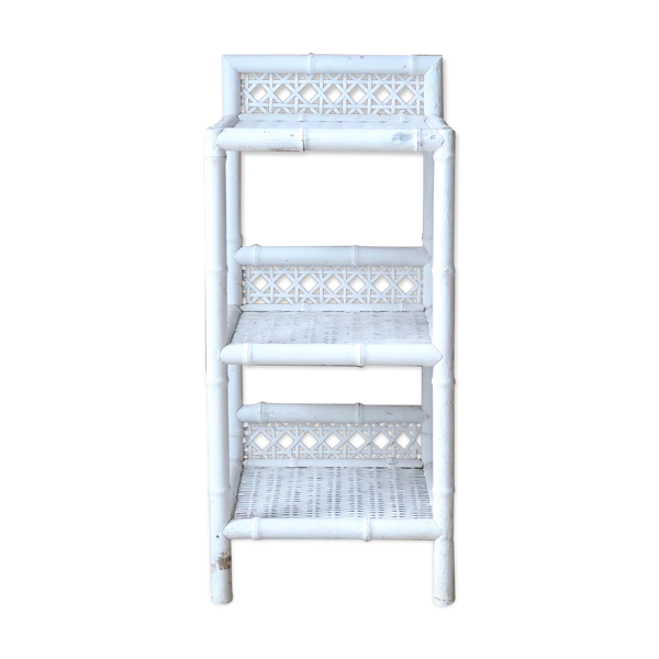 Table d'appoint chevet en rotin blanc années 50