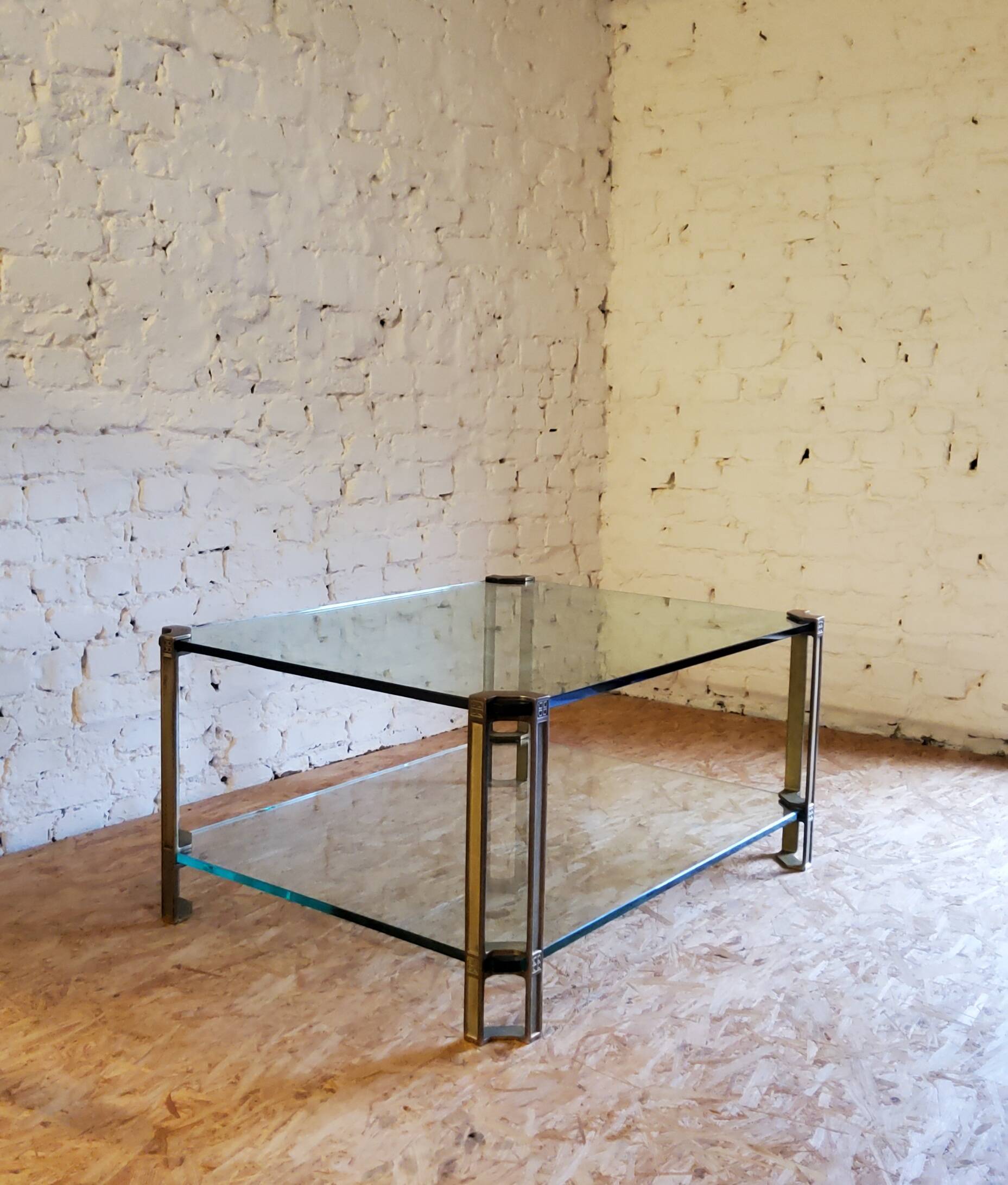 Glass and brass coffee table by Peter Ghyczy, Netherlands 1970s