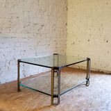 Table basse en verre et laiton par Peter Ghyczy, Pays-bas 1970