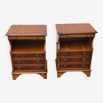2 old wooden bedside tables with leather top