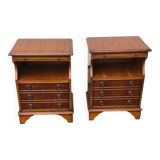 2 old wooden bedside tables with leather top