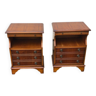 2 old wooden bedside tables with leather top