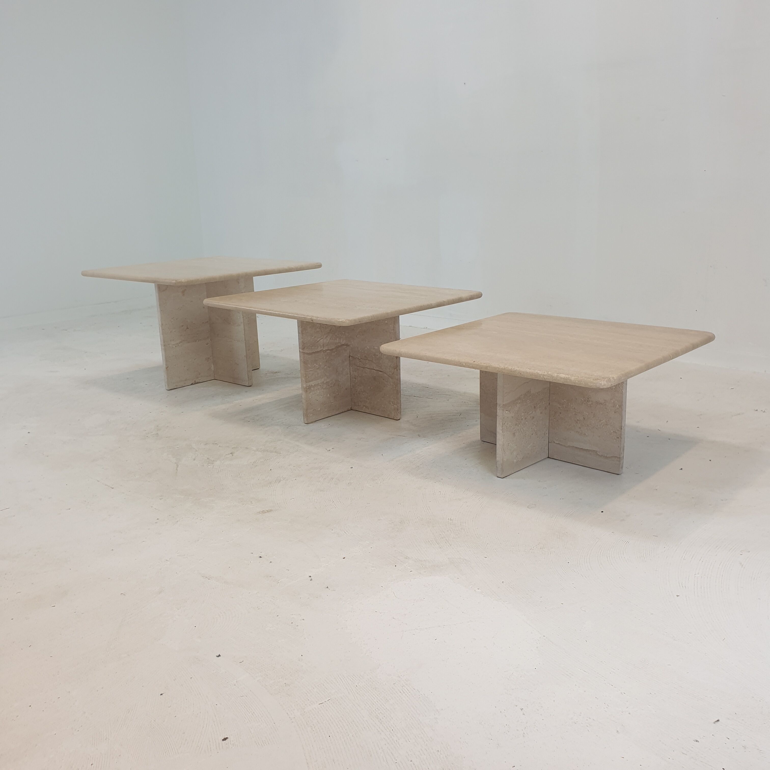 Set of 3 italian travertine coffee or side tables, 1980s