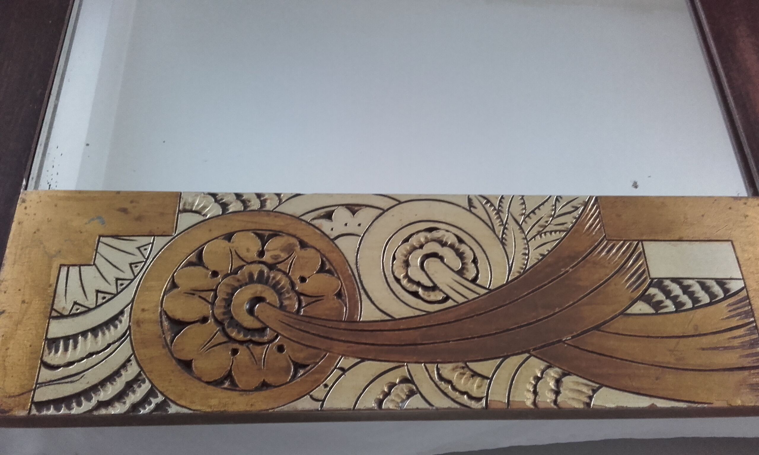 Miroir art deco sculpte & décor bois dore  94.5x52cm