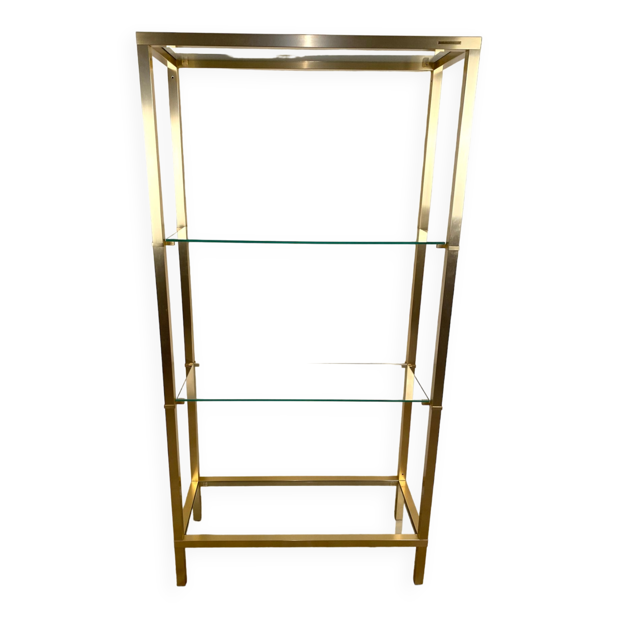 Bookcase in gilded metal and glass, Pierre Vandel Paris, circa 70