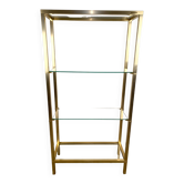 Bookcase in gilded metal and glass, Pierre Vandel Paris, circa 70