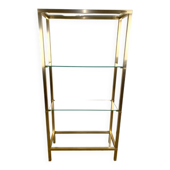 Bookcase in gilded metal and glass, Pierre Vandel Paris, circa 70