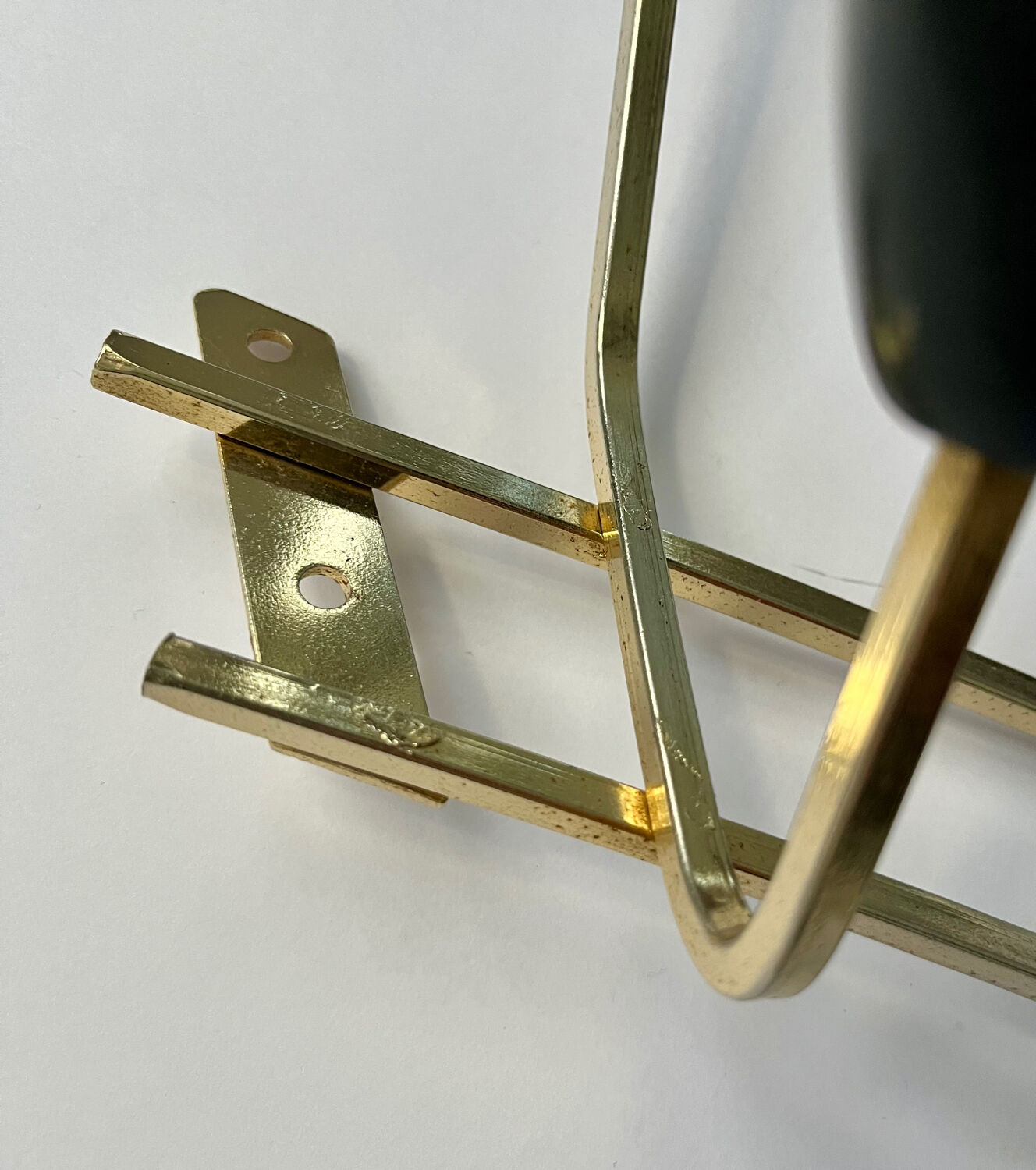 1950s wooden and metal coat rack with 6 hooks