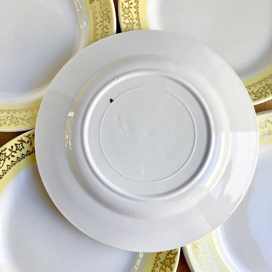 8 vintage yellow dessert plates
