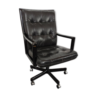 LÜBKE BLACK LEATHER OFFICE CHAIR - GERMANY 1980'S