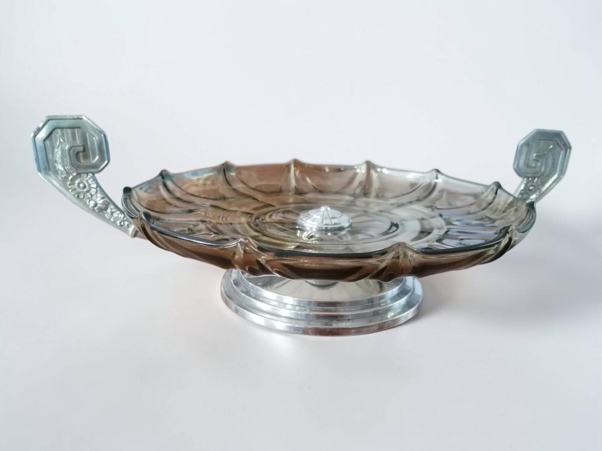 Art Deco glass and metal fruit bowl