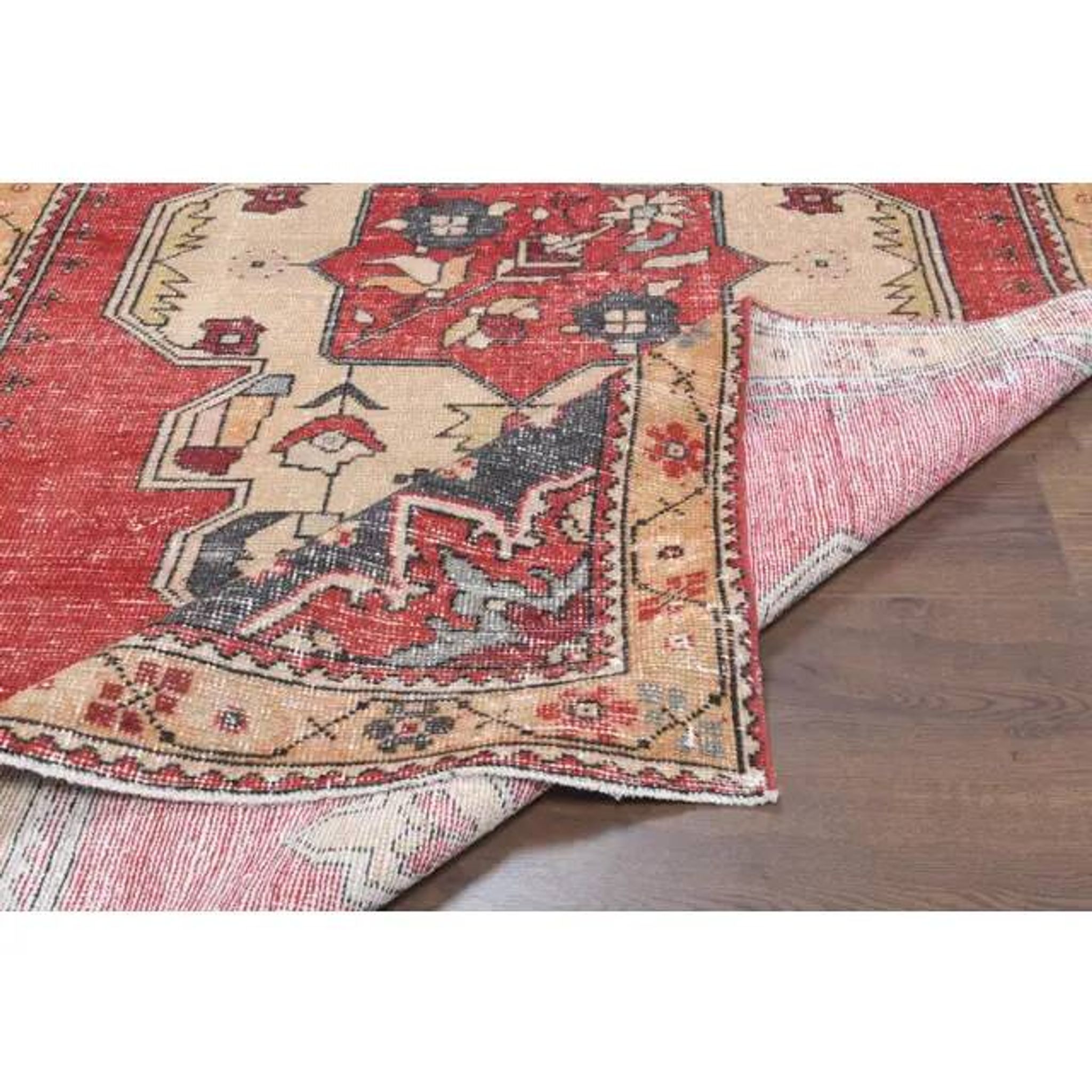 Vintage Turkish Oushak Handmade Wool Cotton Red Area Rug 130x240