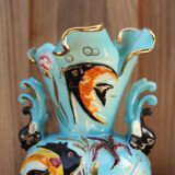 Monaco blue ceramic vase with fish decoration