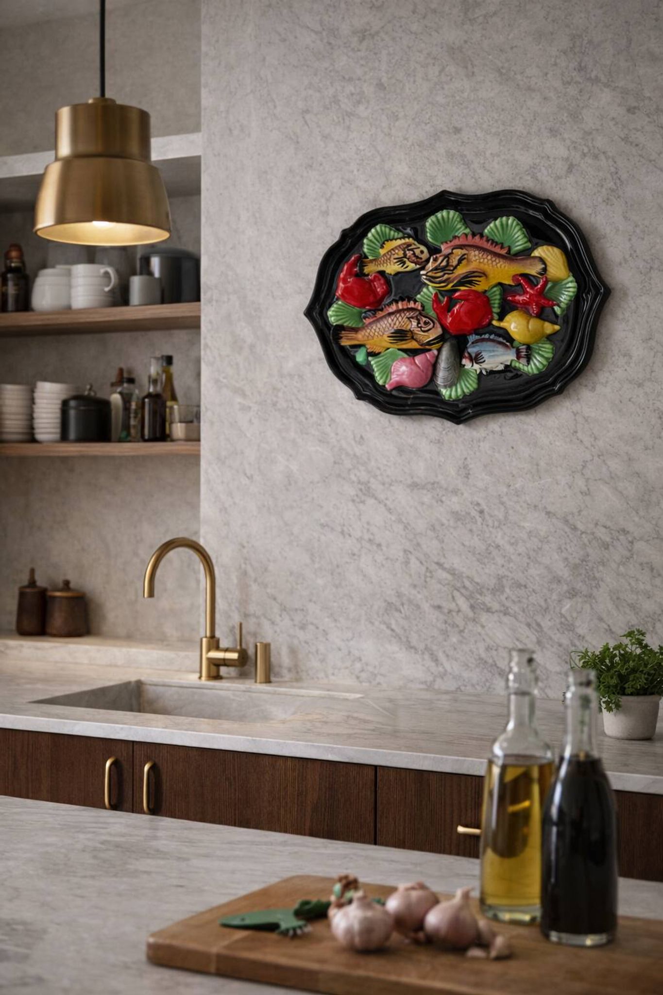 Vallauris wall decoration in polychrome ceramic, marine decor 1960.