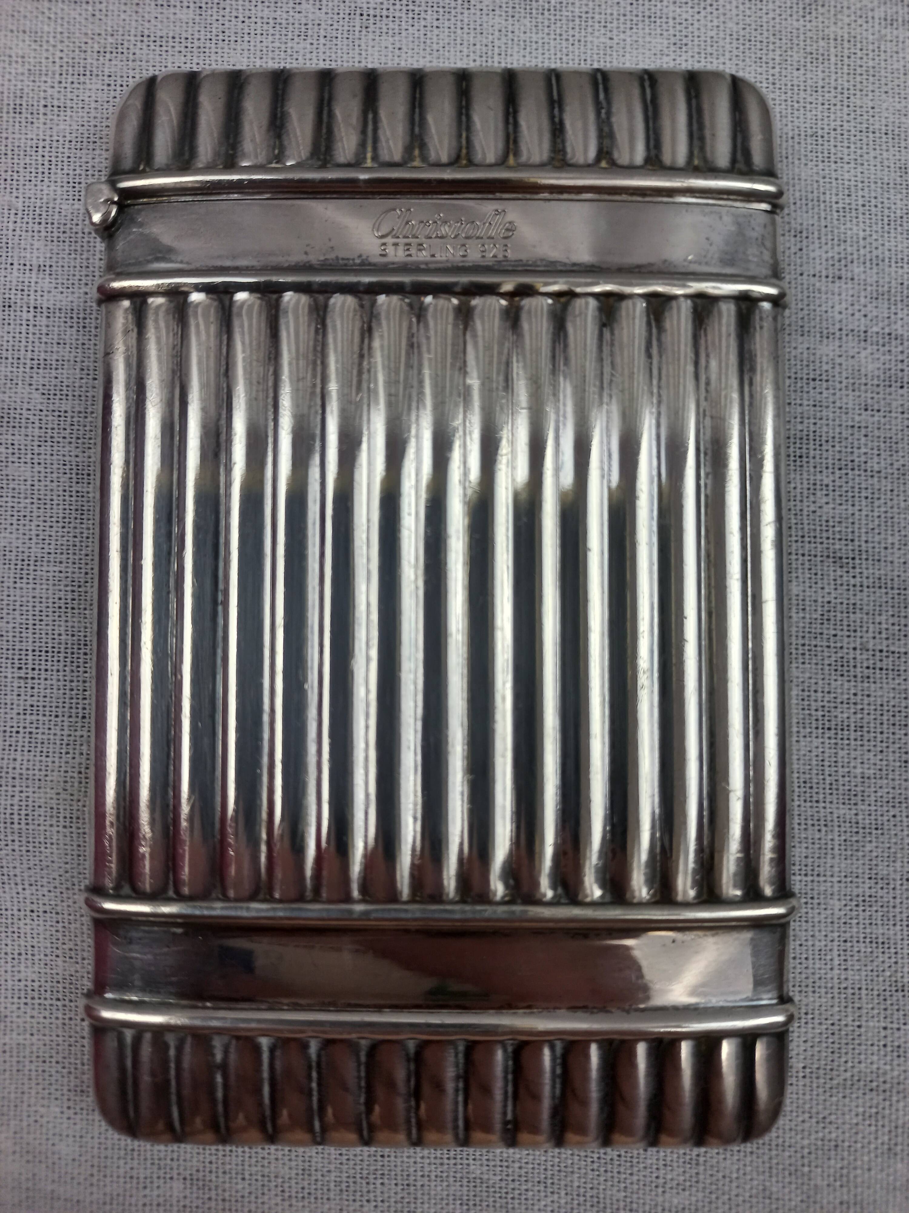 Christofle business card holder cigarette leaf case 925 sterling silver new