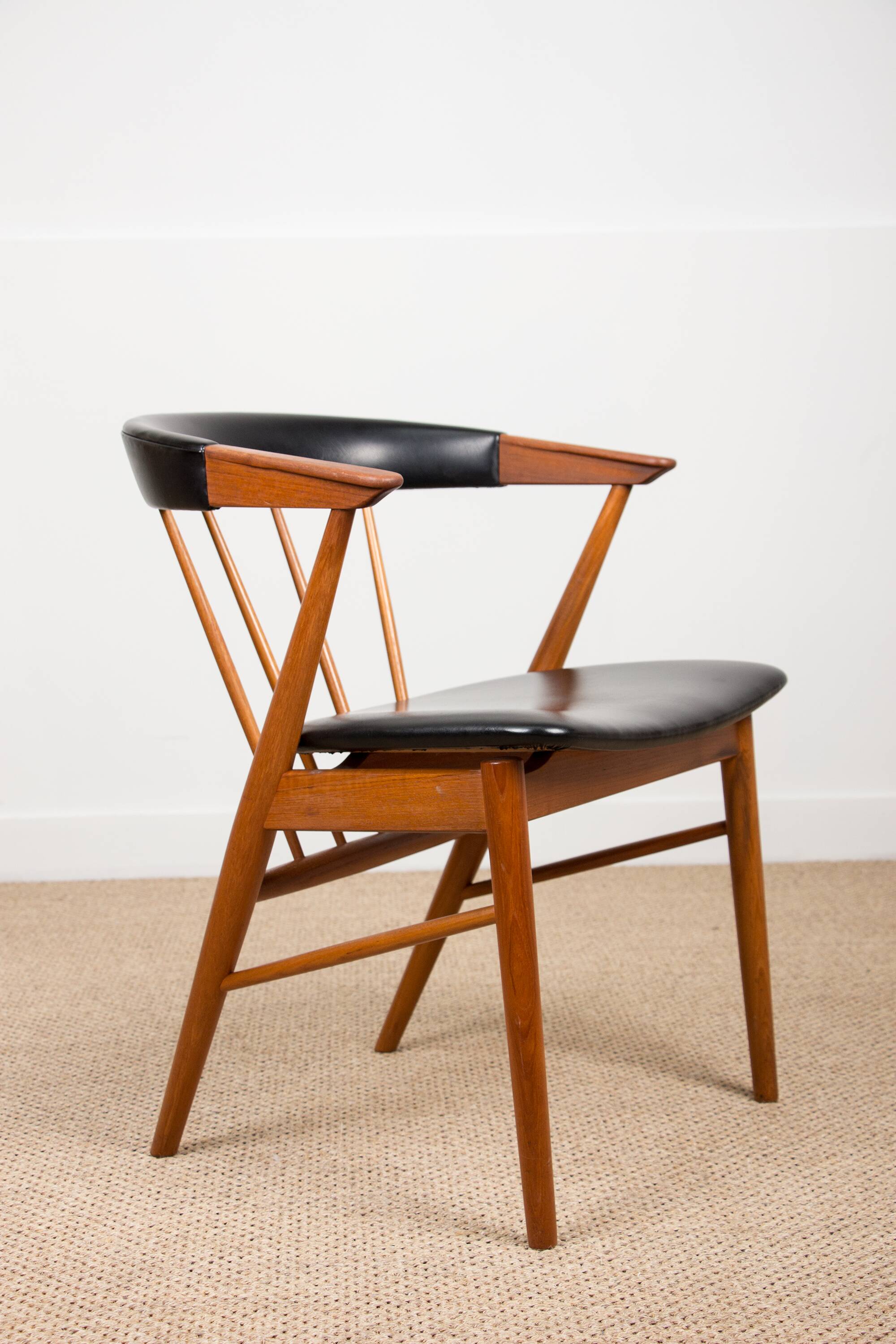 Danish armchair in teak and skai by Helge Sibast for Sibast 1955.
