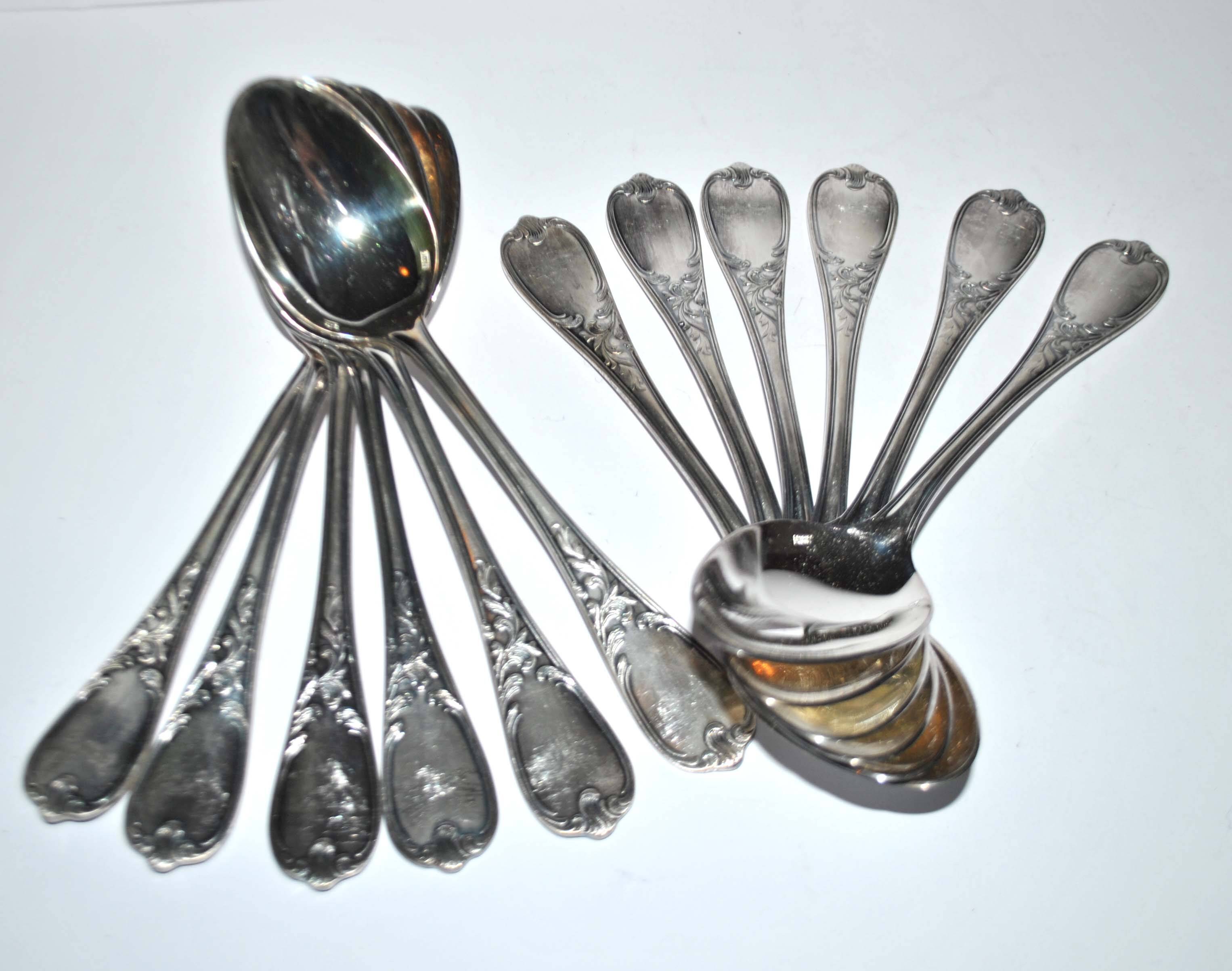 Set of 12 ercuis soup spoons in silver metal - marly rocaille decoration 20.5cm