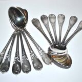Set of 12 ercuis soup spoons in silver metal - marly rocaille decoration 20.5cm