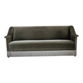 1970s, Danish 3-seater sofa, green furniture velour, beech wood.