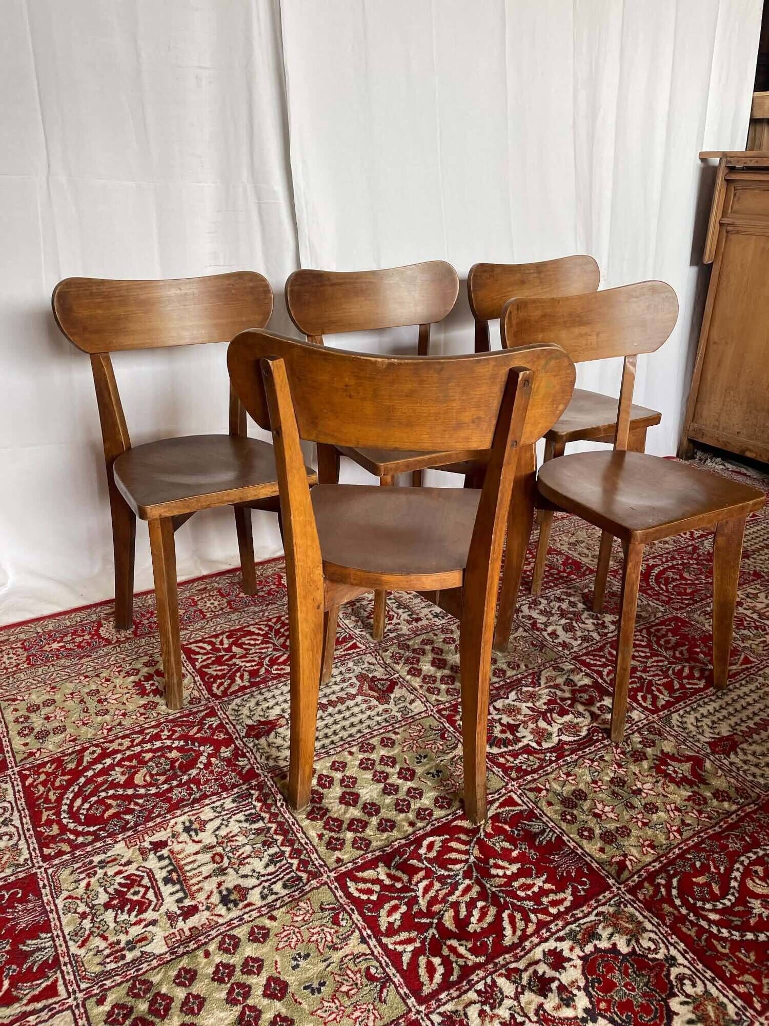 Set of 5 vintage wooden bistro chairs – Baumann style
