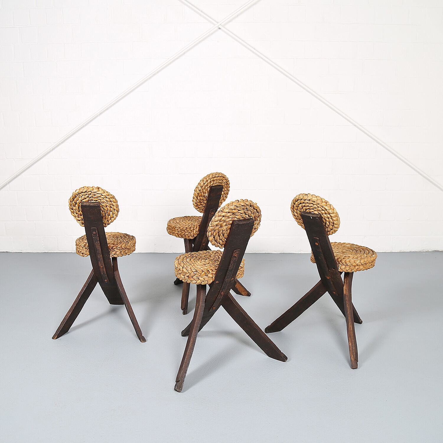Original set of 4 tripod chairs by Frida Minet and Adrien Audoux, 1950s, France