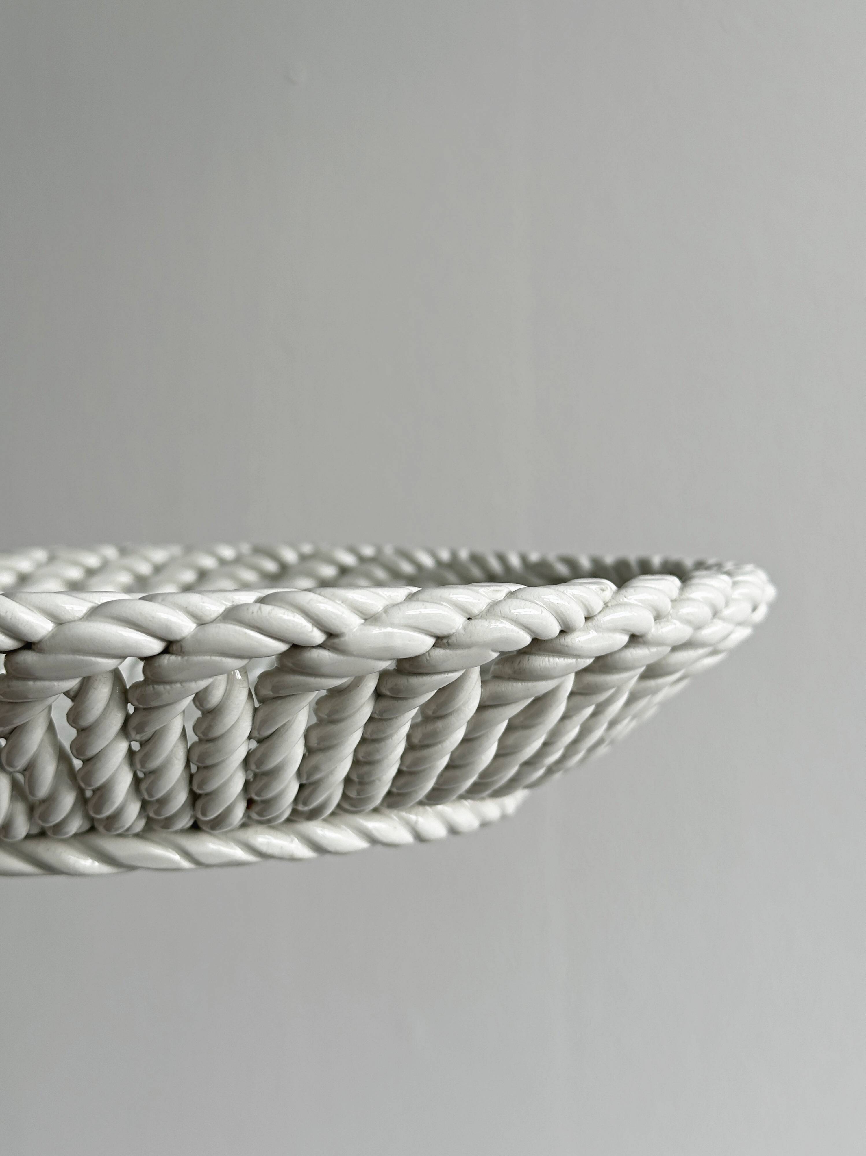 Woven white porcelain bread basket