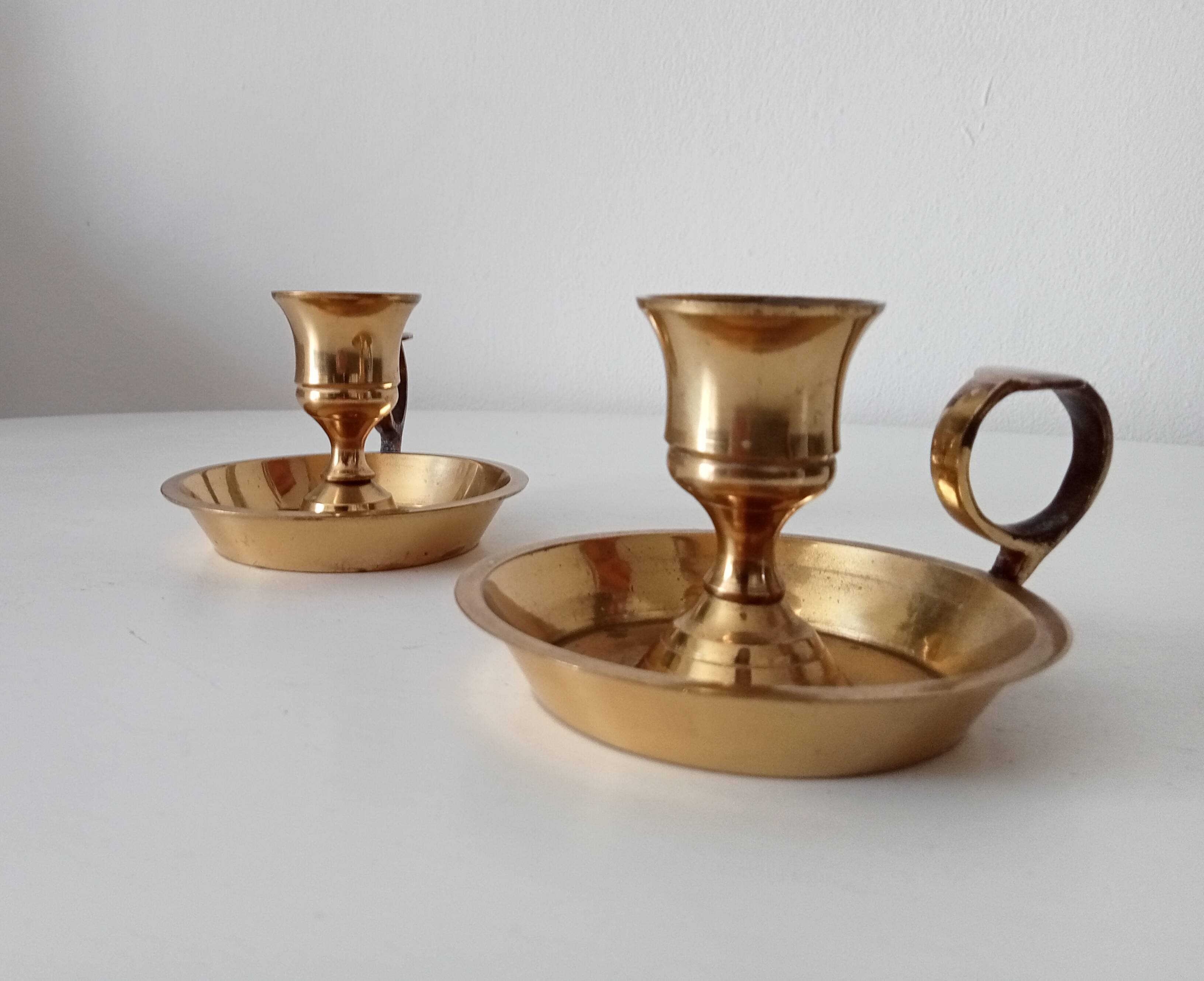 Vintage hand candle holder in solid golden brass