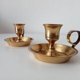 Vintage hand candle holder in solid golden brass