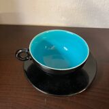 Set of 6 1960s coloured cups st clement faience with their saucers