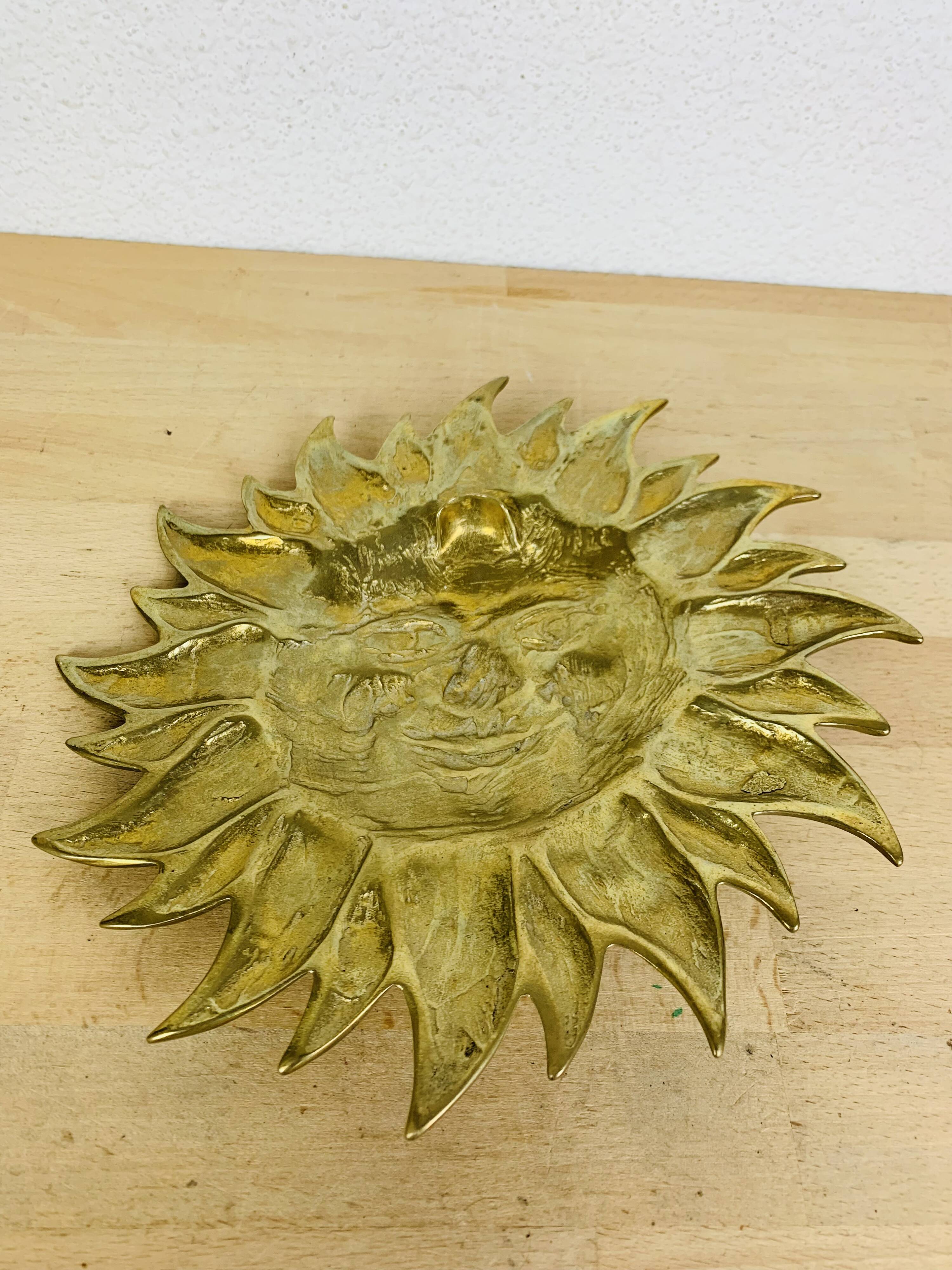 Vintage solid brass sun wall sculpture
