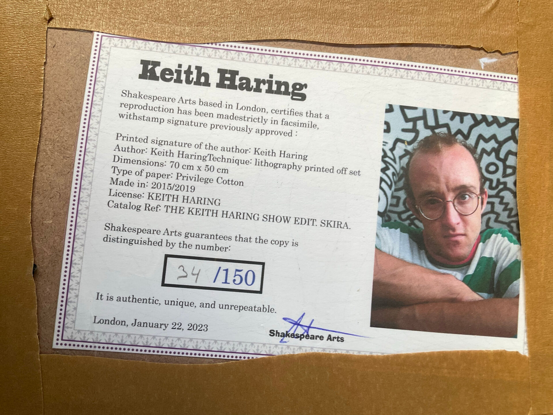 Numbered keith haring silkscreen with certificate.