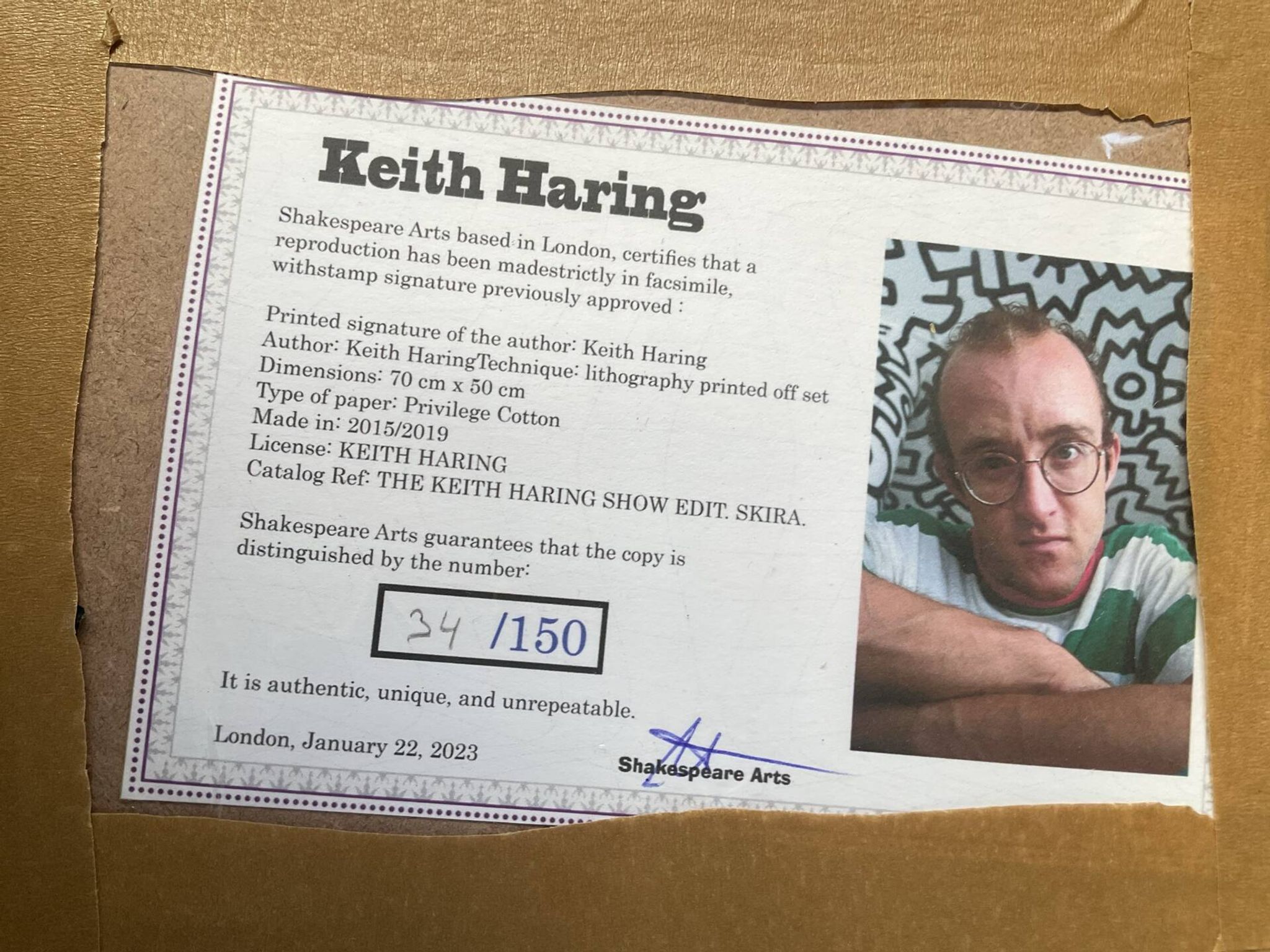 Numbered Keith Haring silkscreen with certificate.