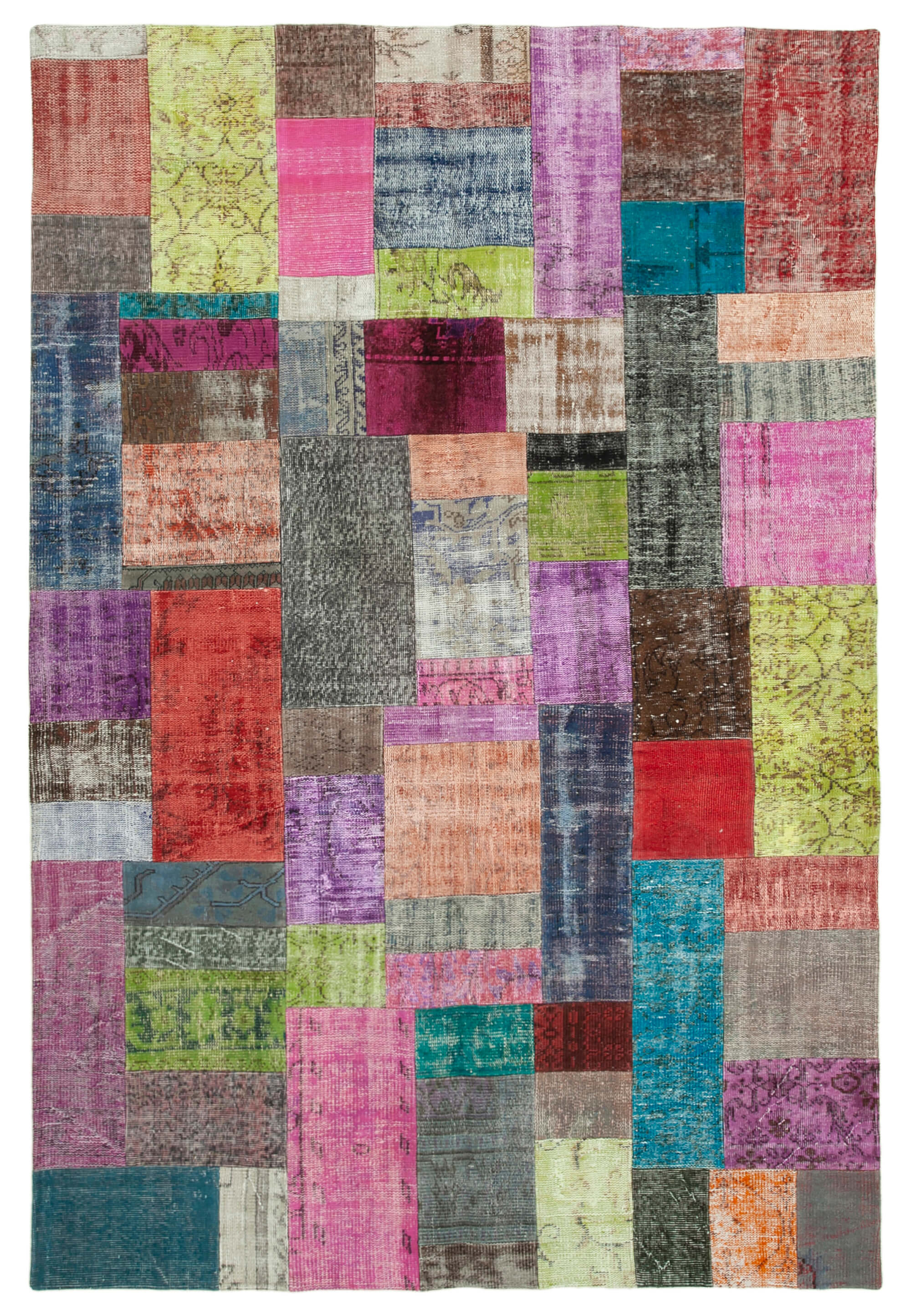 Handwoven anatolian contemporary 202 cm x 301 cm multicolor patchwork carpet