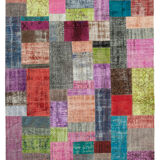 Handwoven anatolian contemporary 202 cm x 301 cm multicolor patchwork carpet