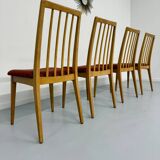 Set of 4 chairs in solid beech and vintage orange fabric, 70s design