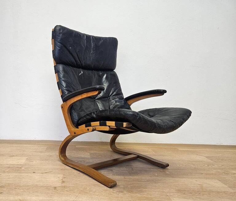 Kengu leather lounge chair by Elsa and Nordahl Solheim Rybo Rykken, Norway, 1960s