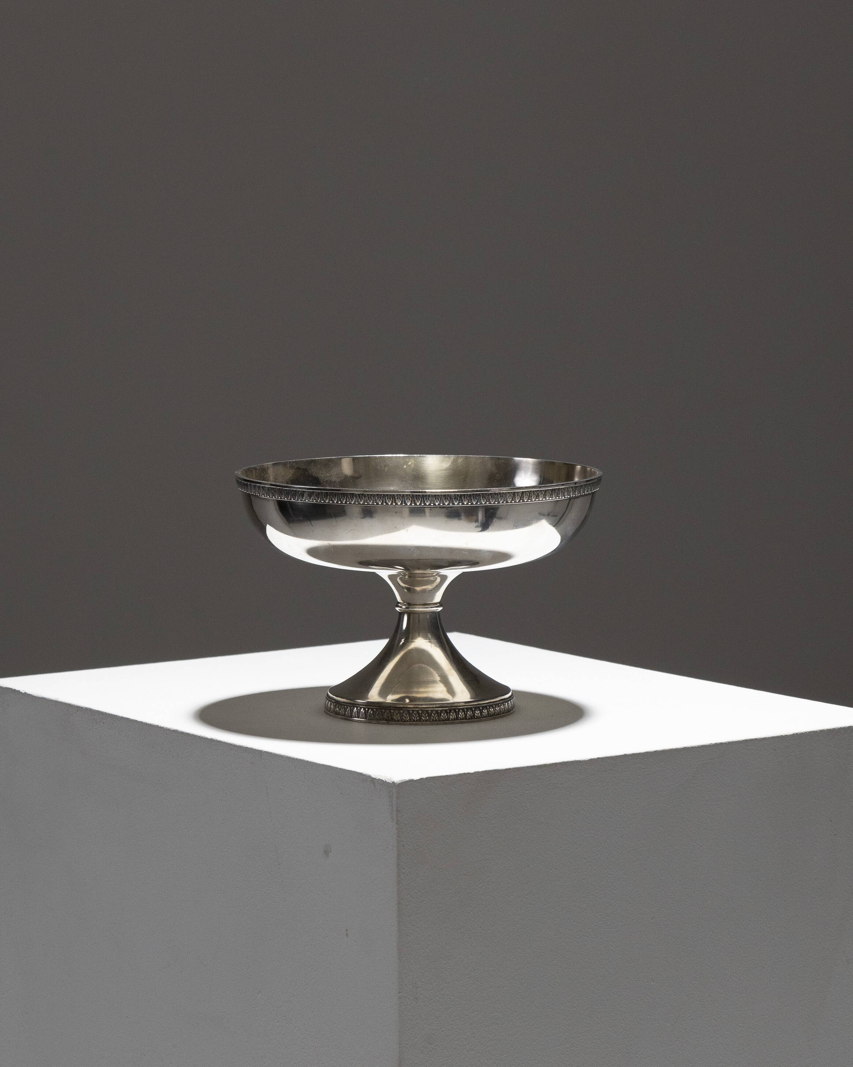 Silver-plated metal footed bowl decorated with two palmette friezes