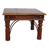 Square coffee table made of exotic wood and wrought iron