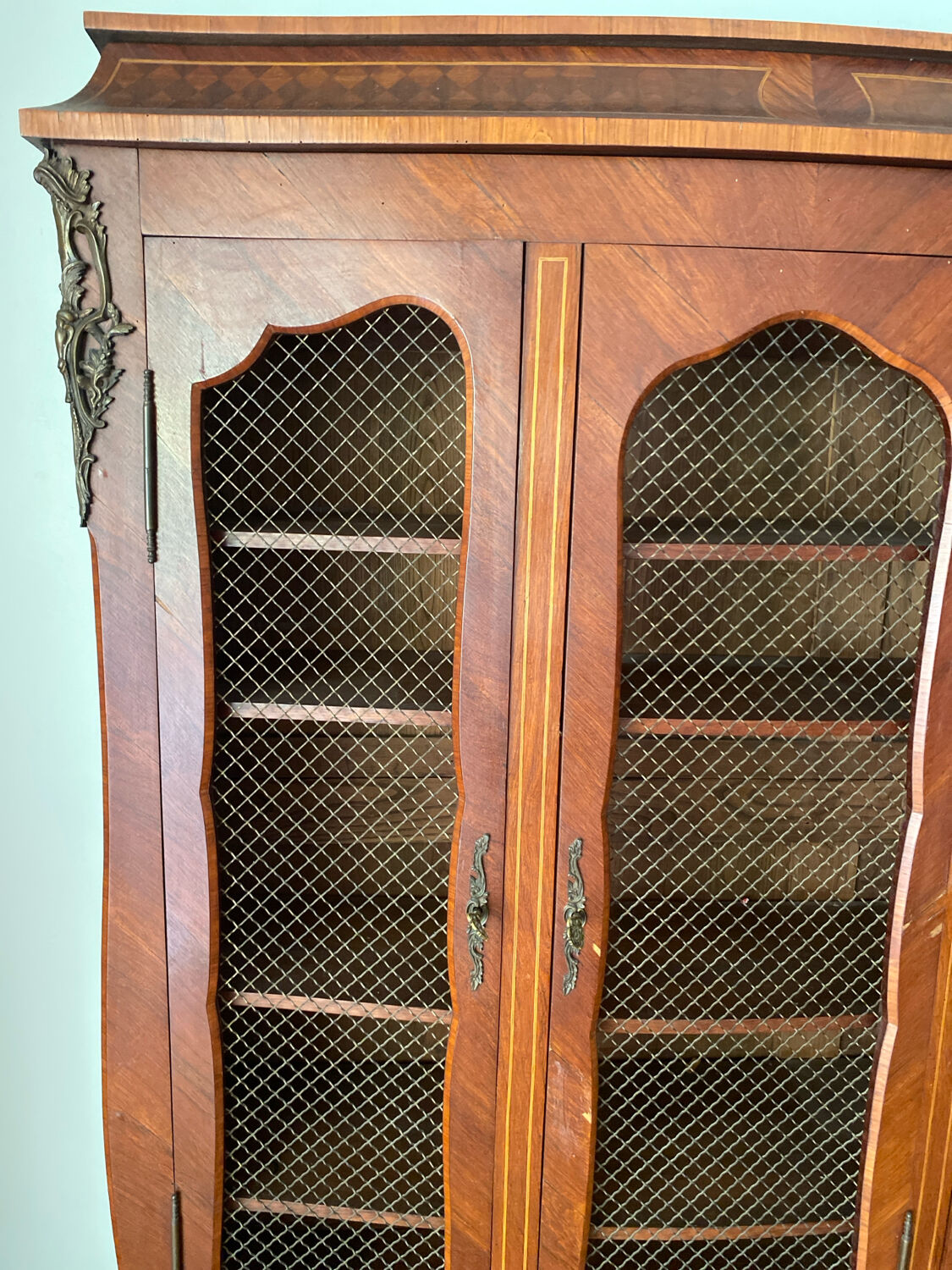 Wire mesh and wood bookshelf