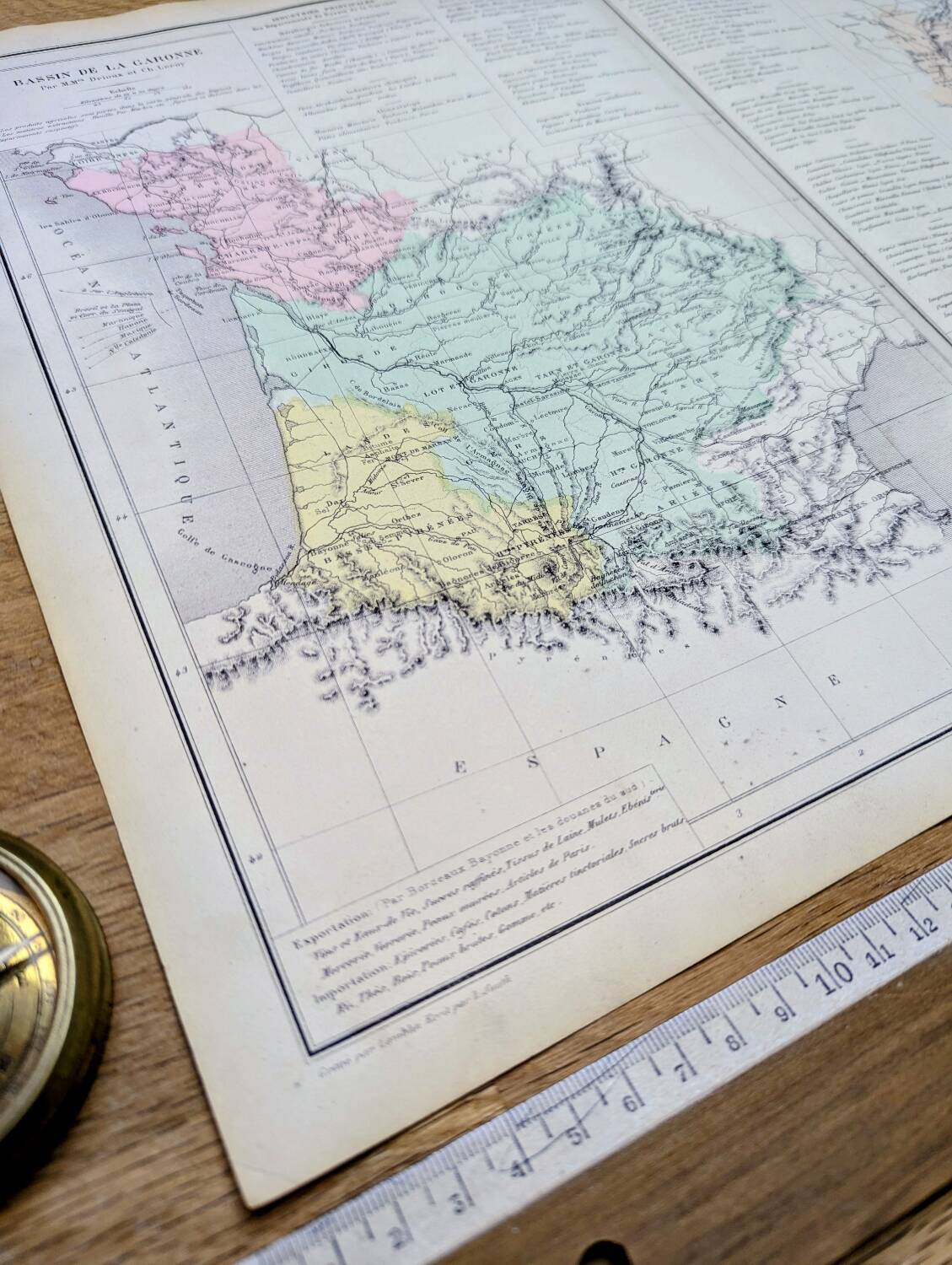 Rhône and Garonne, original map printed in 1879.