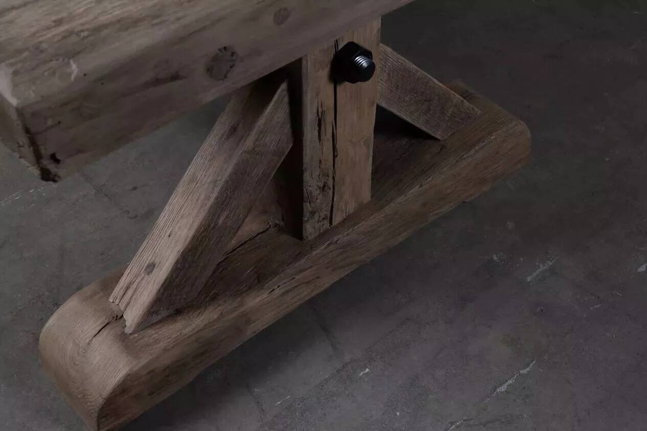 Farmhouse table in old solid oak, star-shaped legs 300 cm