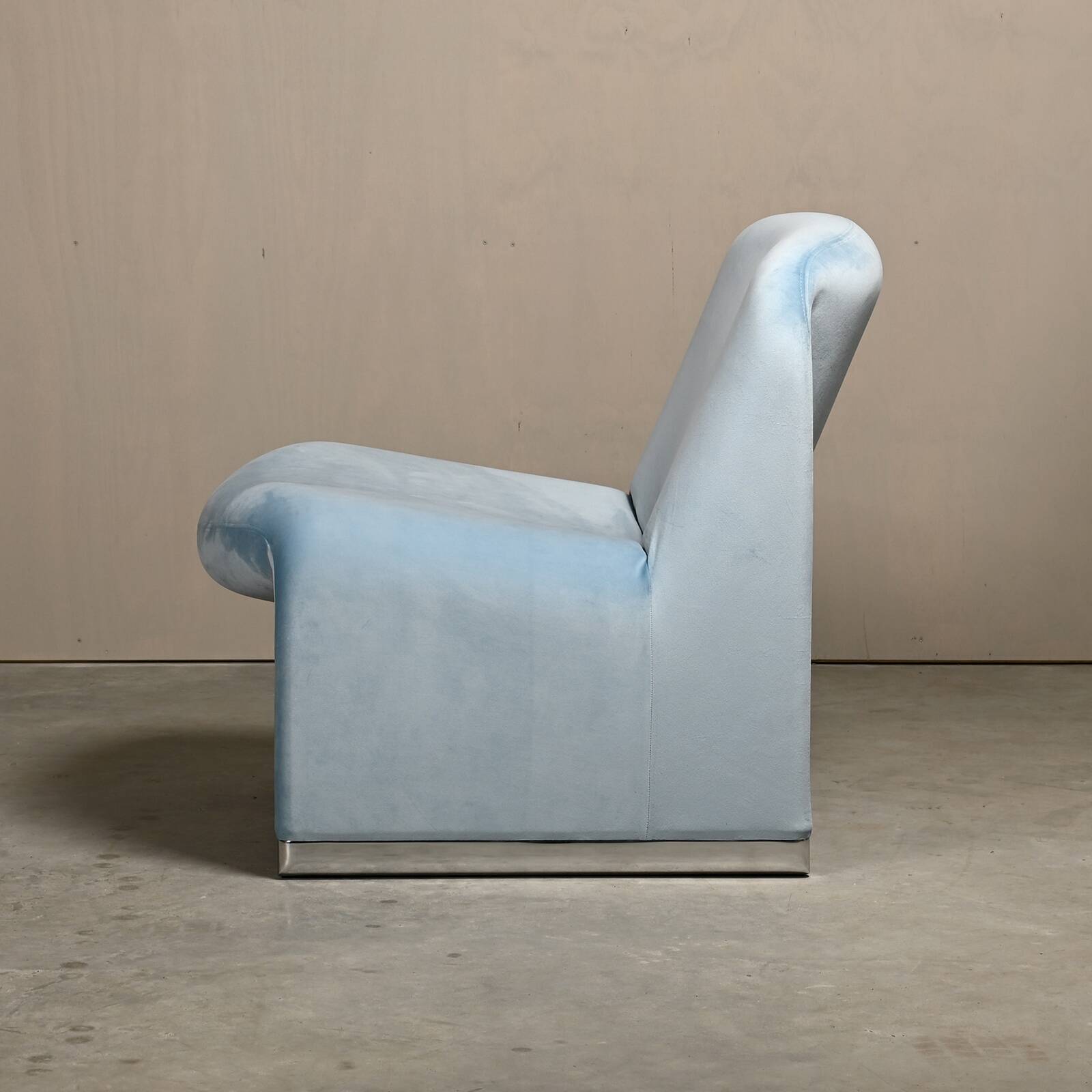 Giancarlo Piretti Alky Lounge Chair Sky Blue Velvet for Anonima Castelli