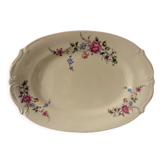 Plat à viande en porcelaine de couleur crème à décor floral