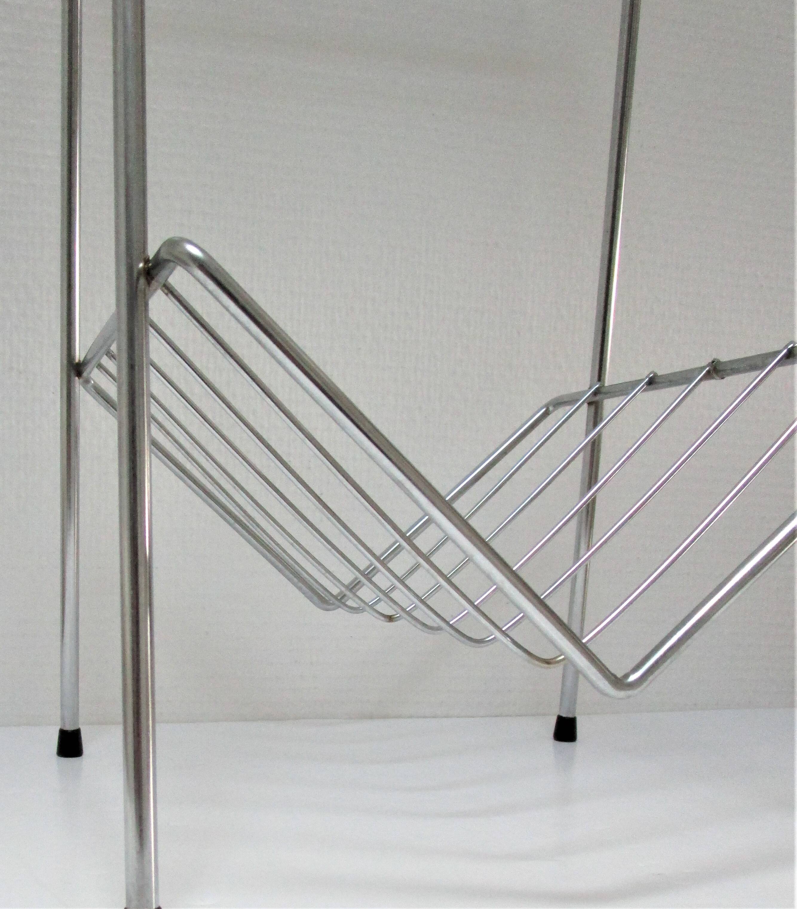 Chrome metal glass saddle shelf magazine rack 70s