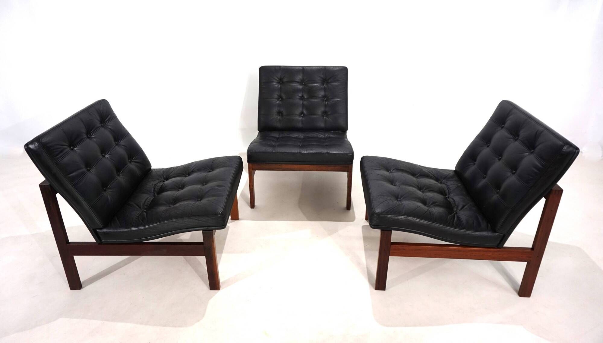 France & Son Set of 3 Modular Leather Armchairs by O. Gjerløv-Knudsen/T. Li