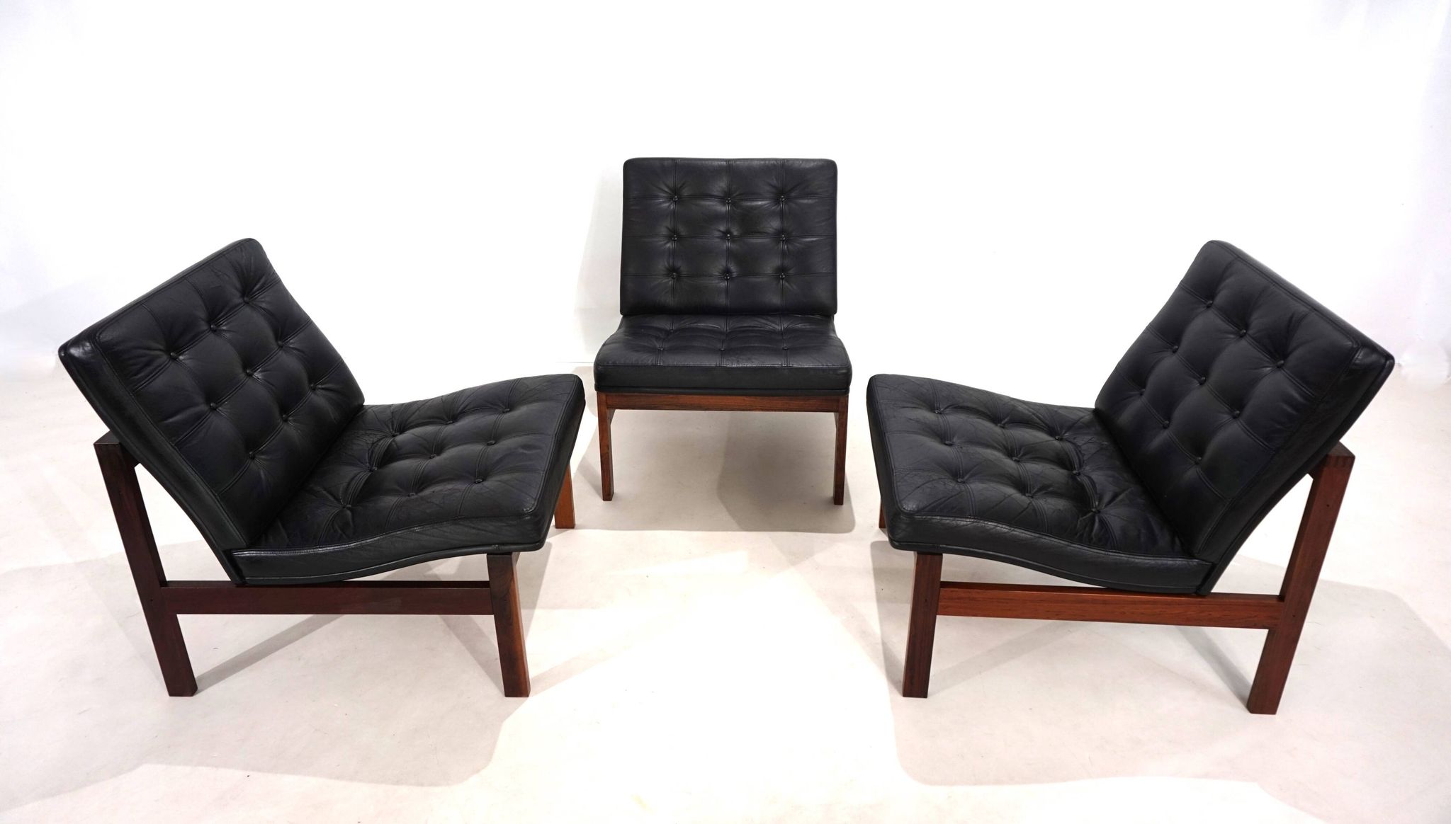 France & Son Set of 3 Modular Leather Armchairs by O. Gjerløv-Knudsen/T. Li