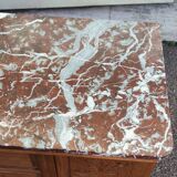 Buffet en bois massif 4 tiroirs - marbre rouge - 1950