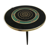Table d'appoint tripode pieds compas avec plateau et vitrine en verre, vintage