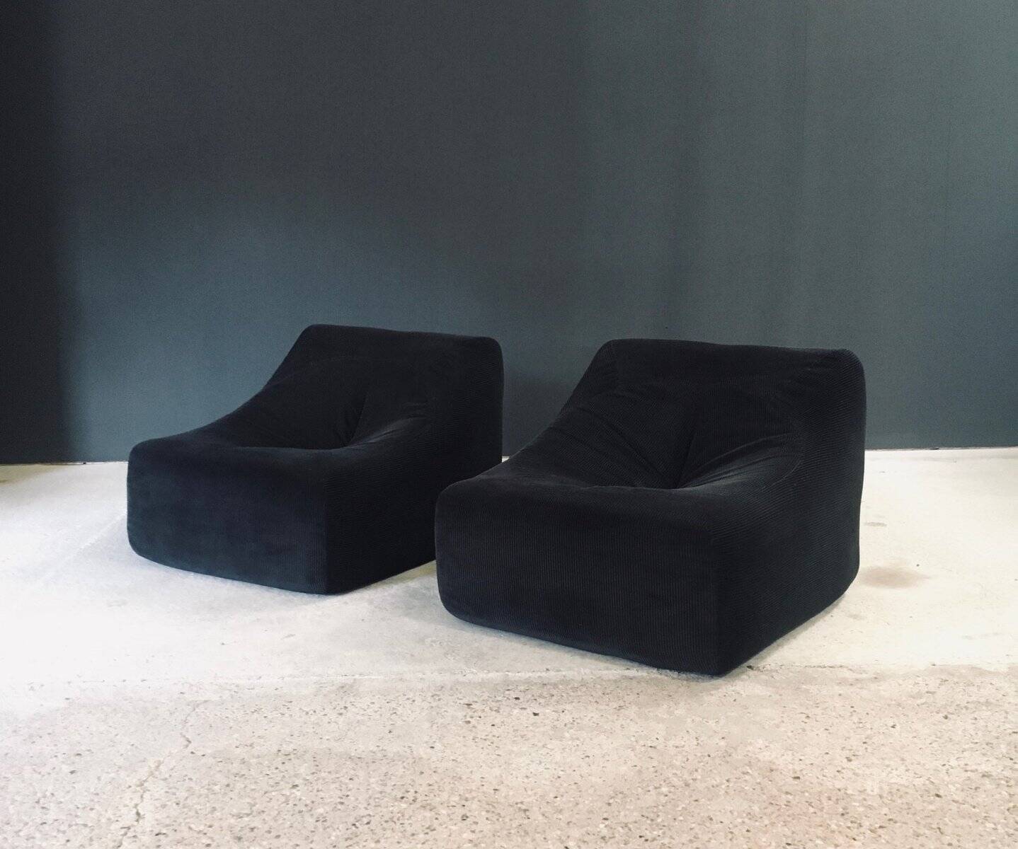 Mid-Century Modern French Corduroy Lounge Chairs, 1970s, Set of 2